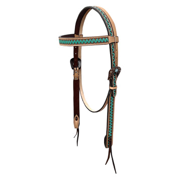 BAR H EQUINE Western Handtooled Leather Horse Headstall & Breast Collar Set